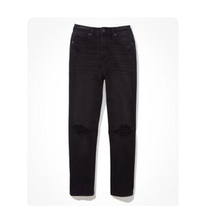 American Eagle Washed Black Ripped Mom Jeans